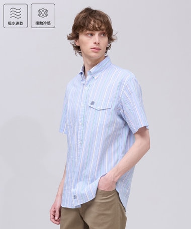 J.PRESS MEN 夏でも涼しい【吸水速乾 / 接触冷感 / 高通気性】Aero Weave クールマックスサッカー ストライプ シャツ / B.D.