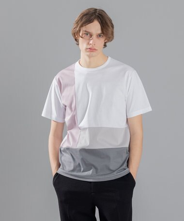  カラーコットンブロック クルーネックＴシャツ