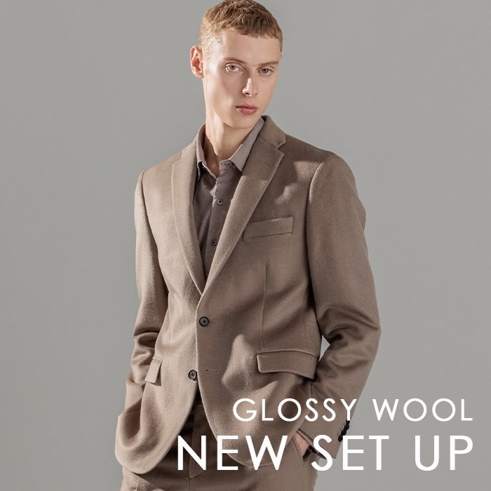 【グロッシーウール】人気の秋冬素材にセットアップが登場