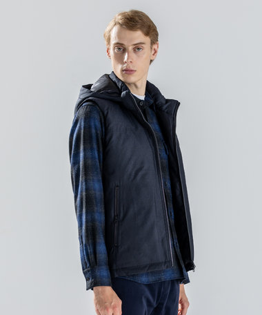  【新素材】ライトラスターシャンブレー　ダウンベスト