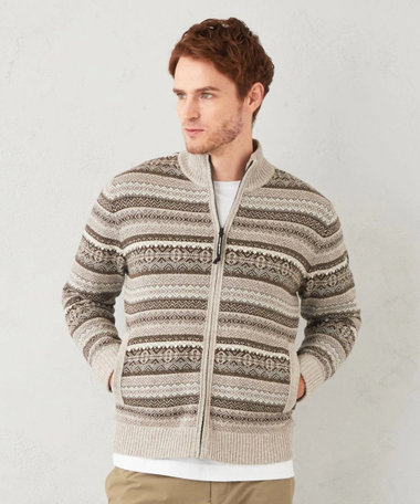 JOSEPH ABBOUD MOUNTAIN 【UNISEX】総裏フルZIPフェアアエル柄 ニットブルゾン