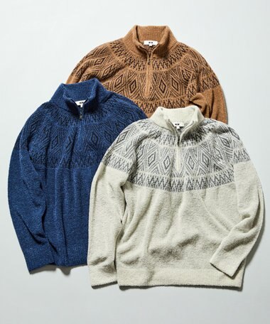 JOSEPH ABBOUD 【インポート素材/ふわふわ】ブークレー  ハイネック  ジップ プルオーバー ニット