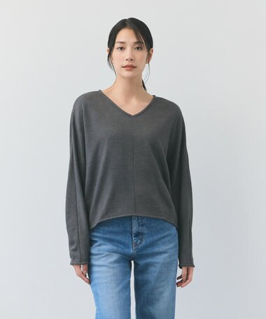 TOQUE 【洗える/天然素材】ロイヤルベビーアルパカ×タンギスコットン 裏毛 Vネックトップス