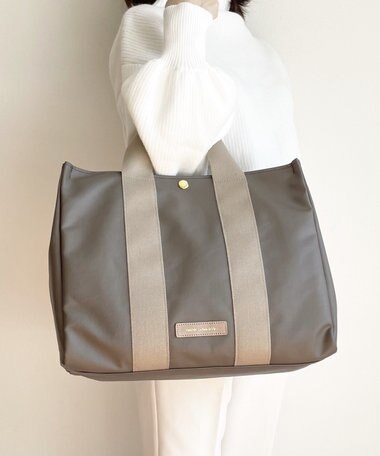 Hekhèr Le Style de Vie 【日本製 / A4サイズ対応 / 2WAY】PUコートコットンキャンバス トートバッグ・大 グレージュ