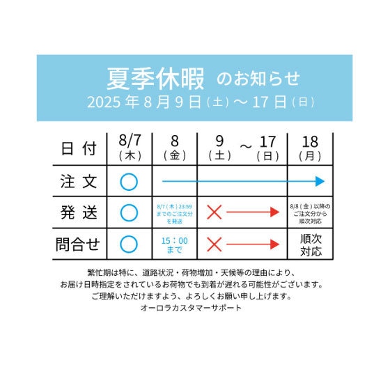＜夏季休業による出荷業務停止について＞