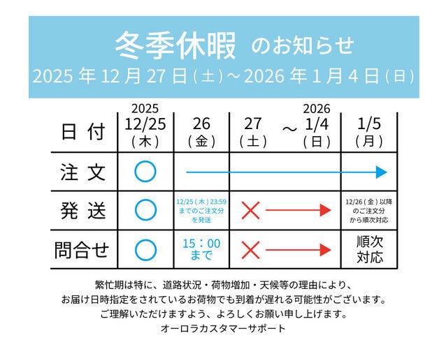 2025～2026 年末年始の出荷休業のお知らせ
