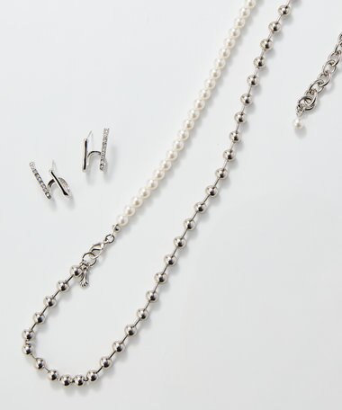 Phoebe 【セレモニーセット】マルチwayメタルボールパールネックレス×ダブルライングリッタービジューピアスSET
