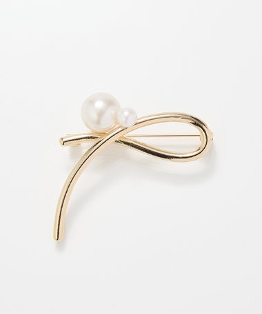 Phoebe クロスメタルパールブローチ　ゴールド