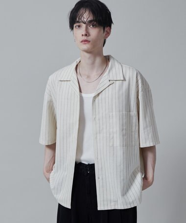 WEGO 【ユニセックス着用アイテム/手洗い可/SETUP可】リネンレーヨンオープンカラーシャツ（S）