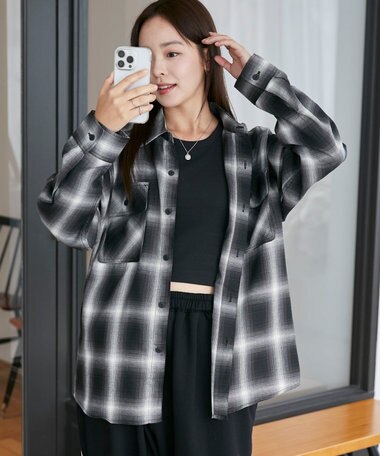 WEGO 【ユニセックス着用ITEM/SMLサイズ展開】オンブレチェックシャツ（LS）