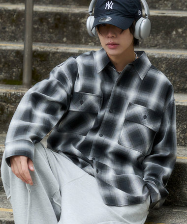 WEGO 【ユニセックス着用ITEM/SMLサイズ展開】オンブレチェックシャツ（LS）