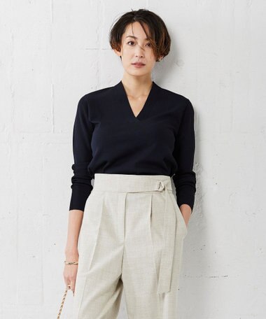 ICB 【洗える】 シンセティックフルニードル Vネックプルオーバー