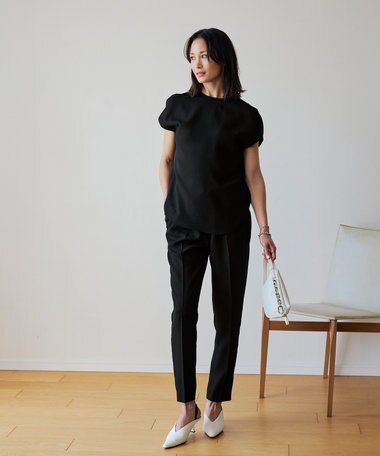  【洗える】FluidBackSatin ラウンドヘムプルオーバー