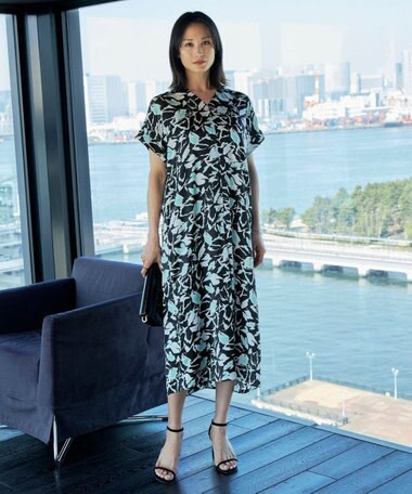 ICB 【洗える】 ウォーターフラワープリント ワンピース