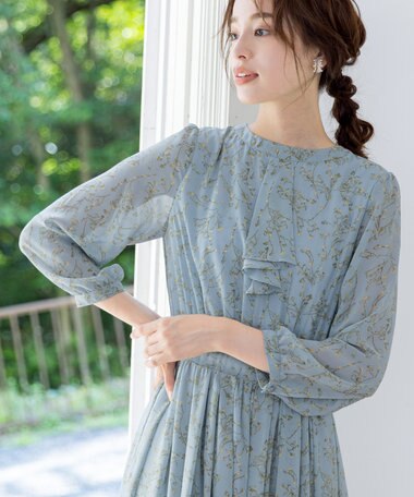 Tiaclasse 【新色追加・洗える】花柄フリルドレープワンピース