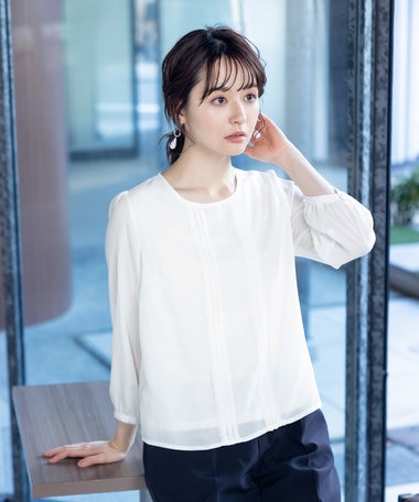 Tiaclasse 【洗える】ピンタックレースブラウス