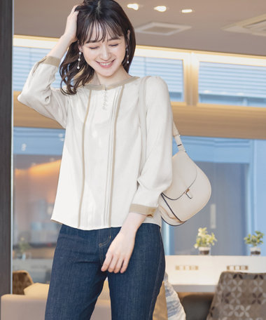 Tiaclasse 【洗える】ピンタック配色ブラウス