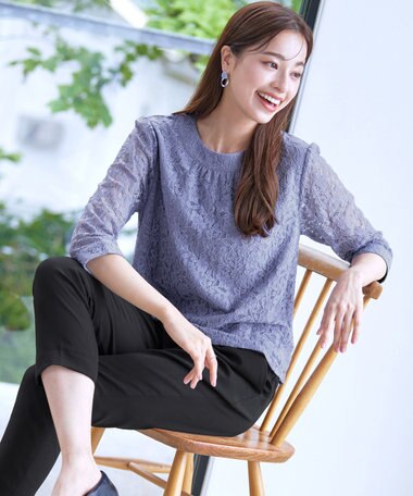 Tiaclasse 【洗える】ギャザーネックレースブラウス