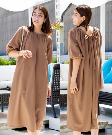 Tiaclasse 【洗える】後ろリボンバルーンスリーブワンピース