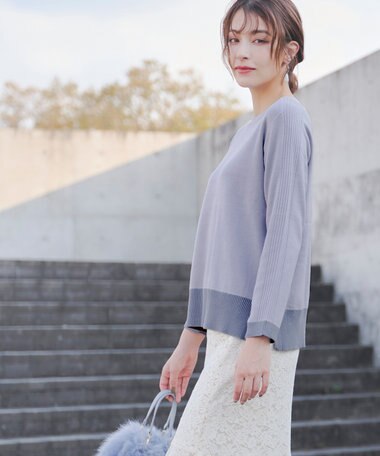 Tiaclasse 【洗える】 配色スリットニットトップス