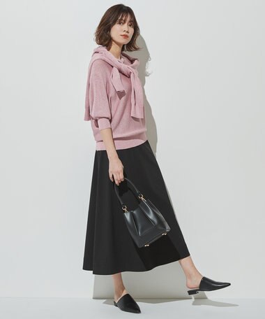 自由区 【洗える・ストレッチ素材】リネンヴィスコースストレッチ フレアスカート