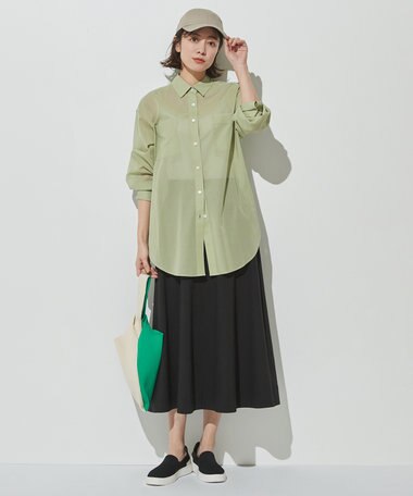 自由区 【洗える・ストレッチ素材】リネンヴィスコースストレッチ フレアスカート