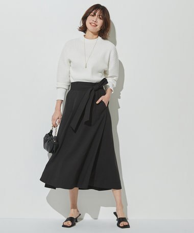 自由区 【洗える・ストレッチ素材】リネンヴィスコースストレッチ フレアスカート