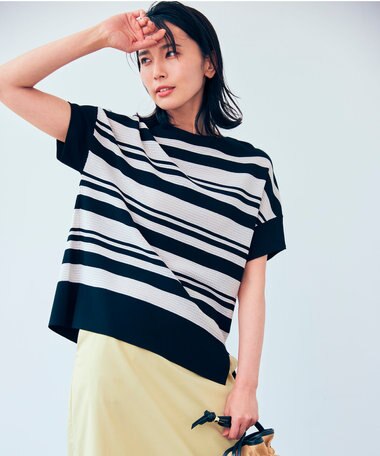 自由区 【洗える】クレープストレッチボーダー ニット