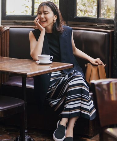 自由区 【接触冷感・速乾・UVカット・撥水・防シワ】リネンライクツイル ミドル丈ジレ