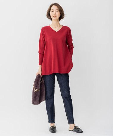 自由区 【洗える/セット可】レーヨンストレッチ Vネックニット