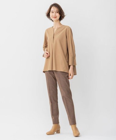 自由区 【洗える/撥水加工】TRギャバ チェック テーパードパンツ