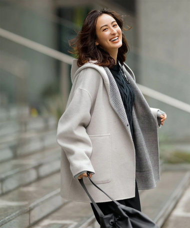 自由区 【リバーシブル】ウールリバー フード付きショートコート