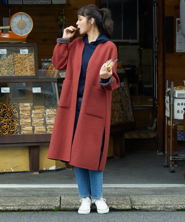 自由区 【リバーシブル】ウールリバー ノーカラーロングコート