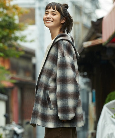 自由区 【リバーシブル】ウールリバー フード付きショートコート