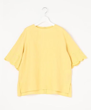 自由区 【XSサイズ～/洗える/セット可】エンブロイダリーリネンフレア袖 ブラウス