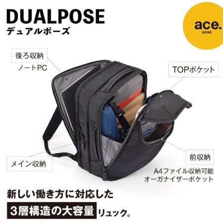 【ace.GENE】新しい働き方に対応した、三層構造の大容量リュック。