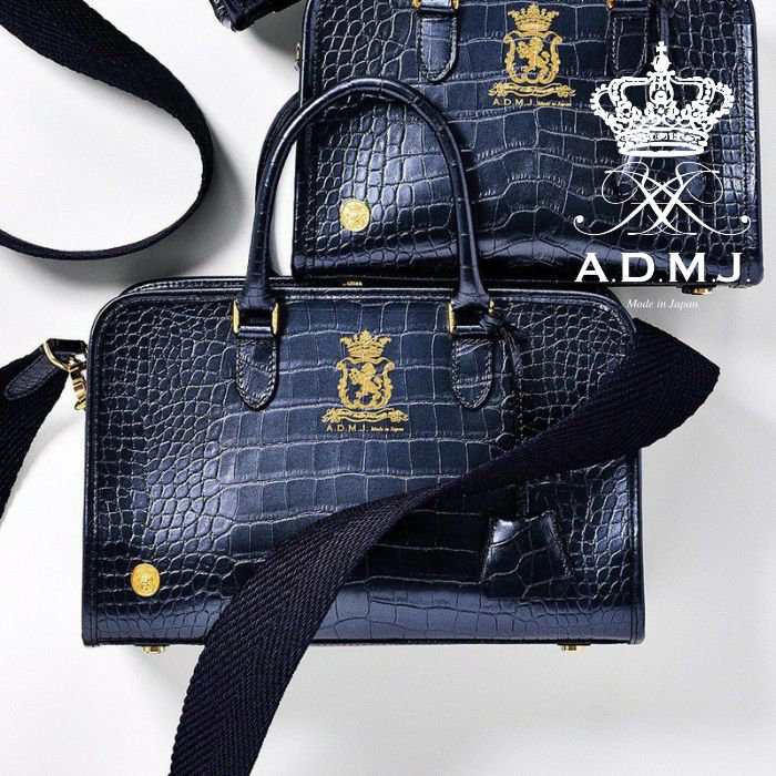 A.D.M.J. 哀し Accessoires De Mademoiselle ADMJ 【新品同様】22SC020202 牛革/型押し  ミツバチモチーフ付 ボストン