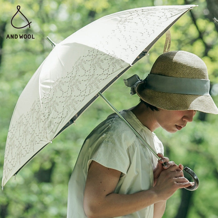 【AND WOOL 定番人気】UVカット率99%以上の一級遮光で安心、華やかな刺繍の晴雨兼用傘