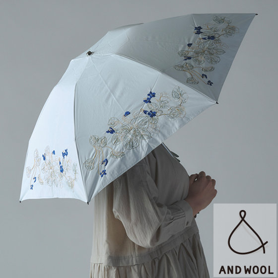 軽量＆高機能 【スミレ刺繍】折りたたみ晴雨兼用日傘