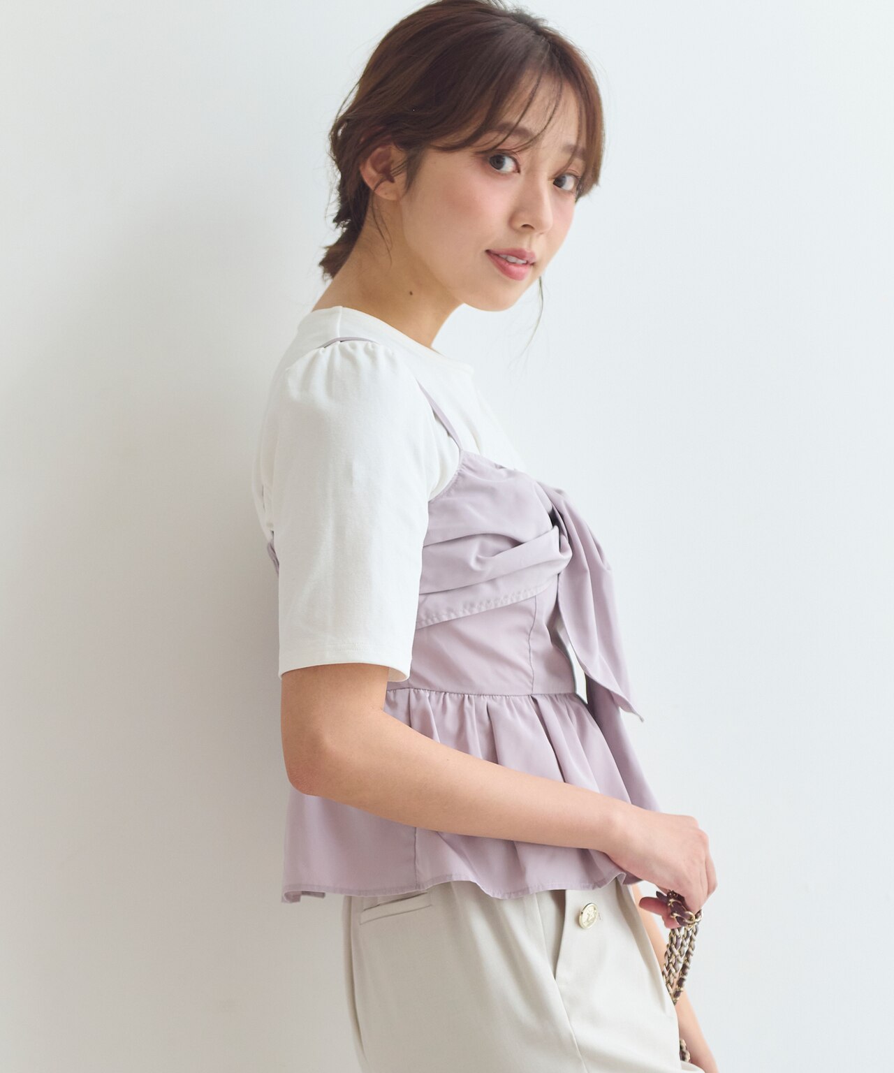 【セットアップ対応】リボンタフタ ビスチェ カットソー