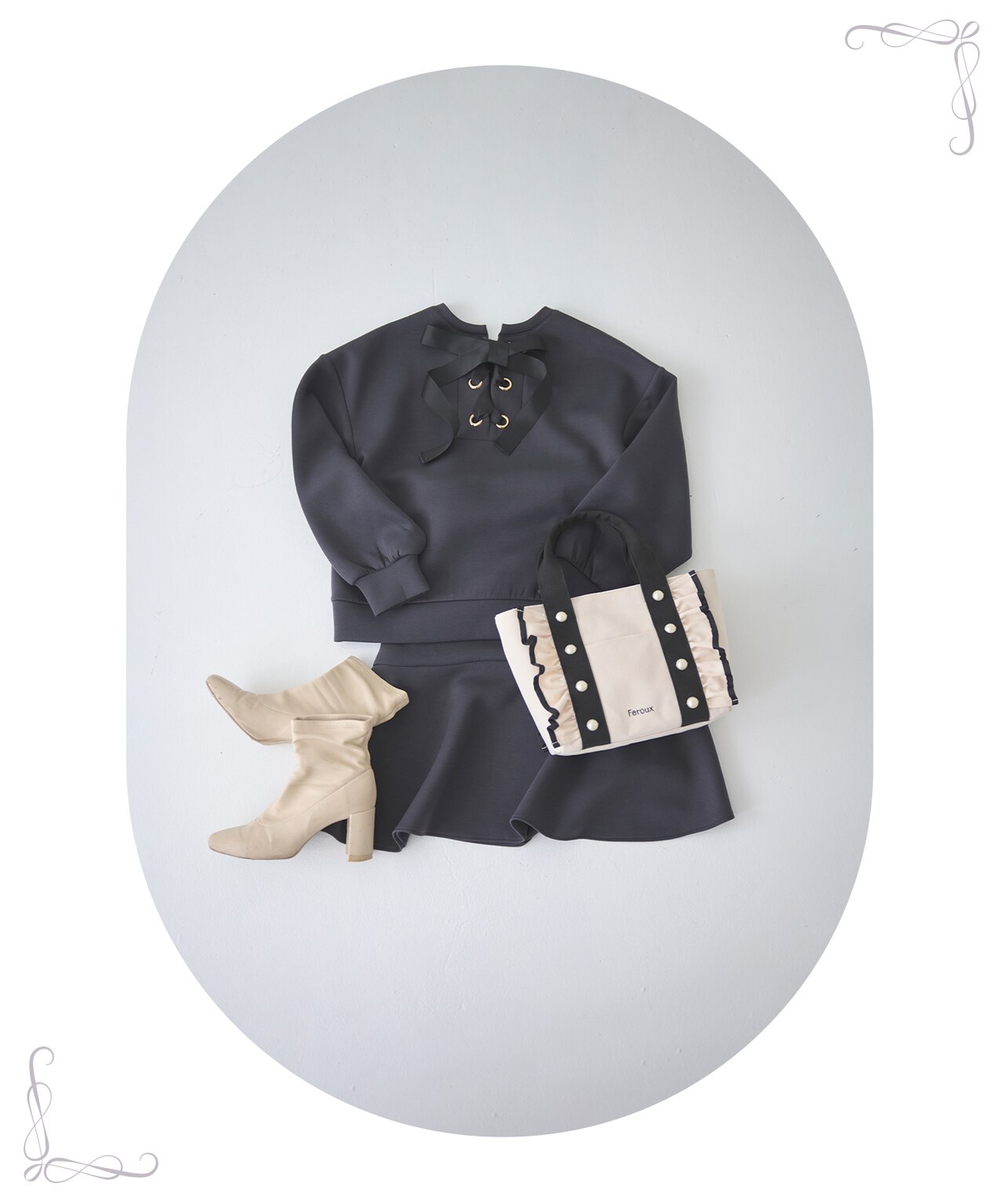 バイカラーパールフリル トート