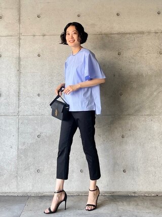 【洗える】コットンナイロンストレッチ フリルスリーブ ブラウス