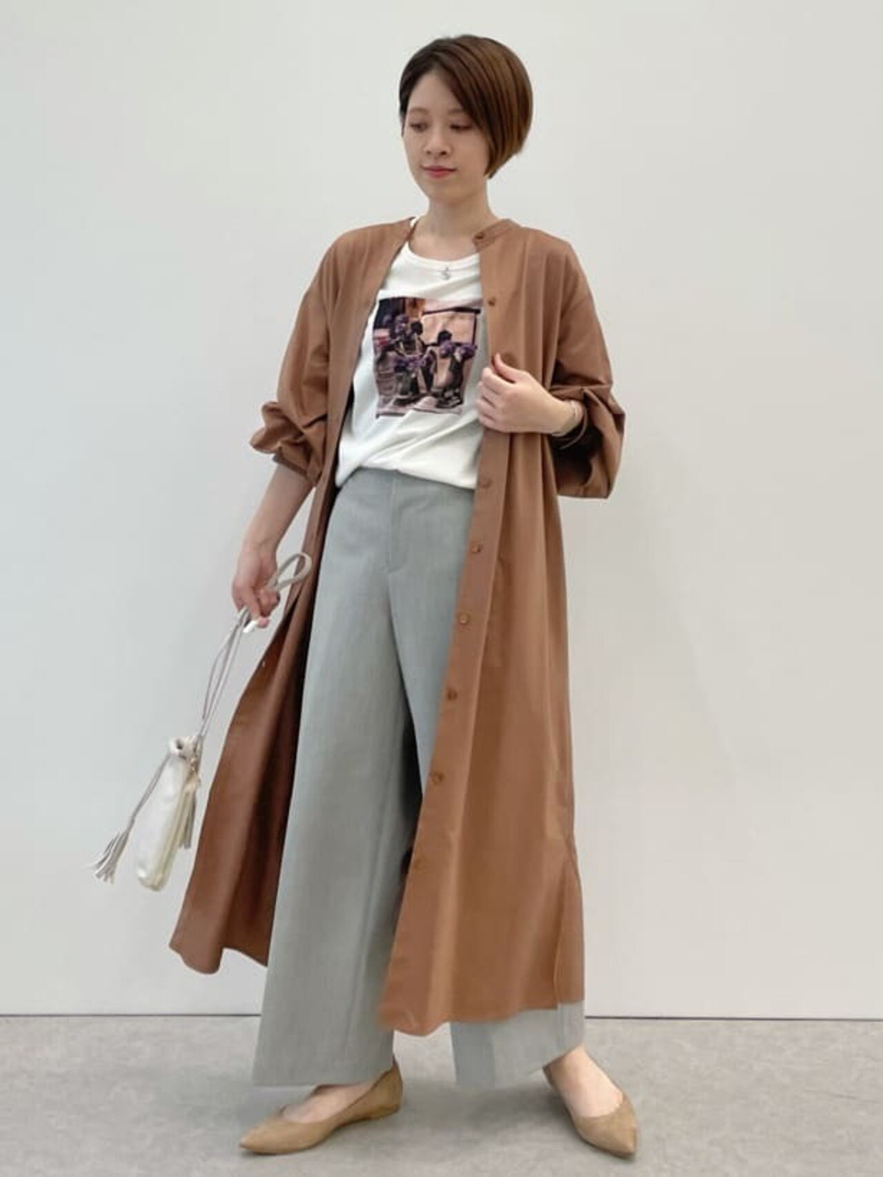 【洗える/Sサイズ有】シャツライクジャージー バンドカラー ワンピース