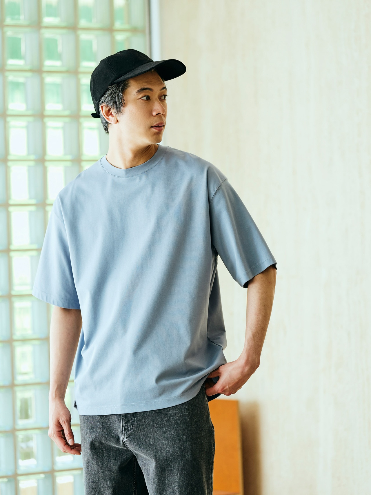 スマートストレッチTEEのワイドシルエット