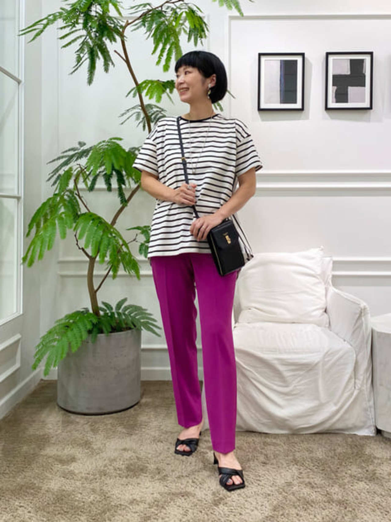 【洗える】コットン ビックシルエット ボーダー Tシャツ