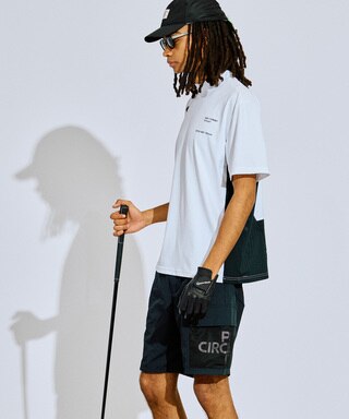 PWCIRCULUS,ピーダブ,PW,ゴルフウエア,MENS,ゴルフ,速乾,UV,ストレッチ,KHPNGM0505,メッシュ切替,モデル着用写真,ホワイト