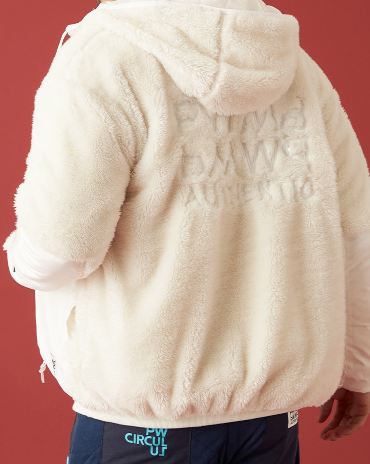 PW,PWCIRCULUS,ピーダブ,PW,ゴルフアウター,おススメ,MENS,ジャケット,ブルゾン,ファーブルゾン,刺繍,フーディ,防寒,冬ゴルフ,異素材,ホワイト,オフ