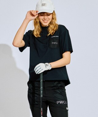 PWCIRCULUS,ピーダブ,PW,ゴルフウエア,WOMENS,ゴルフ,速乾,UV,ストレッチ,コットンライク,天然素材見え,KHPQGM0518,メッシュポケット,涼しいウェア,モデル着用,ブラック