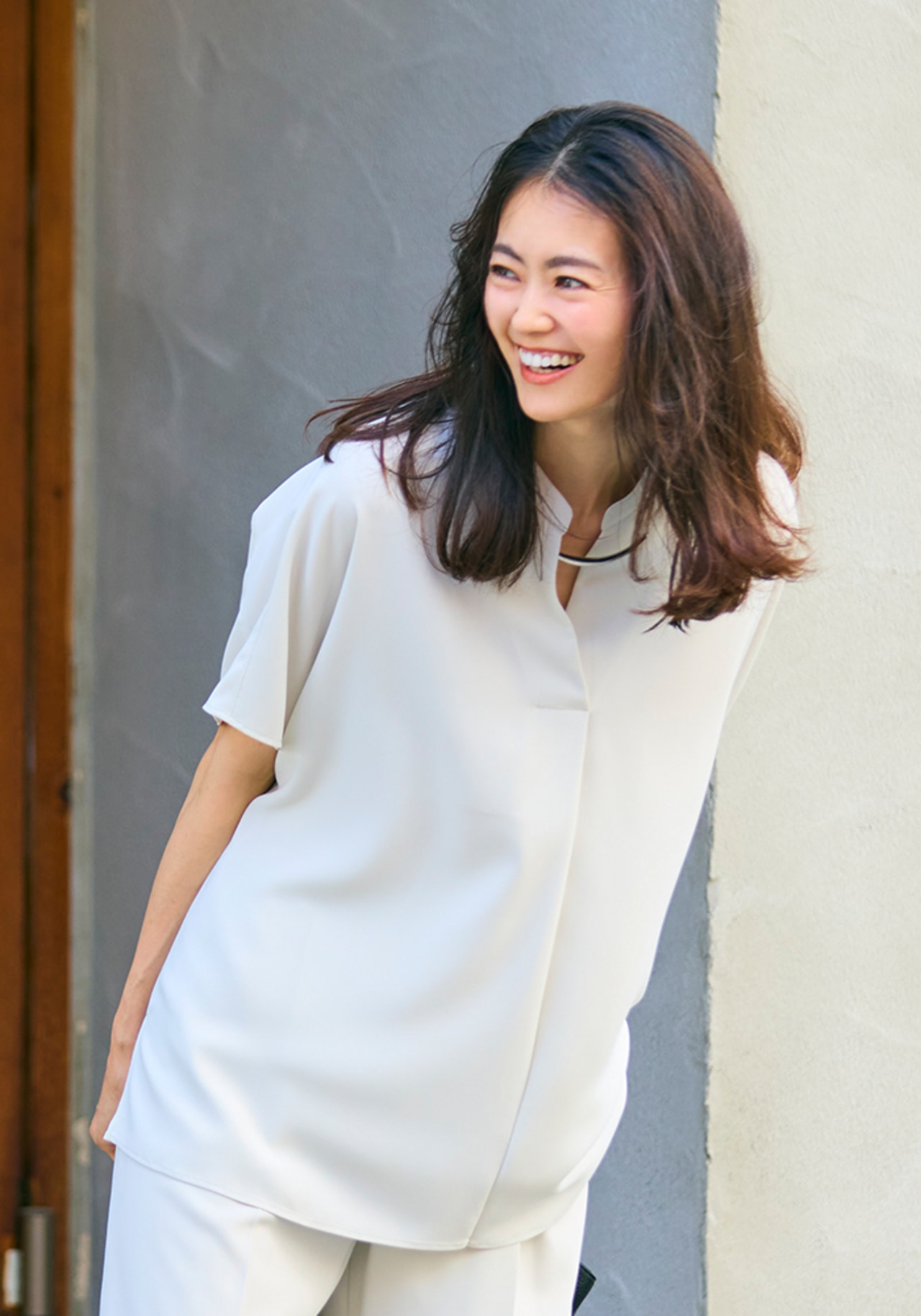 ☆美品☆ICB パンツスーツ ストレッチ ジョーゼット カーキ L 高