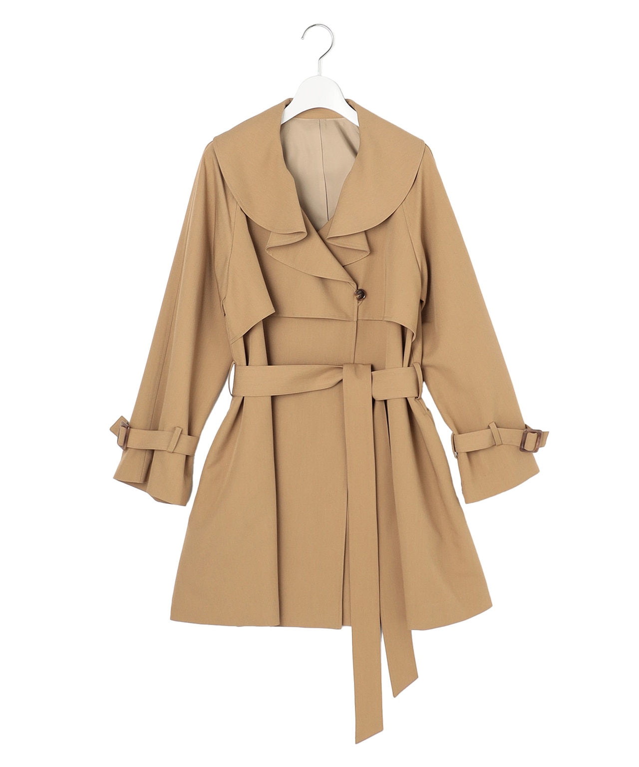 ラッフルカラーミドル丈 トレンチ